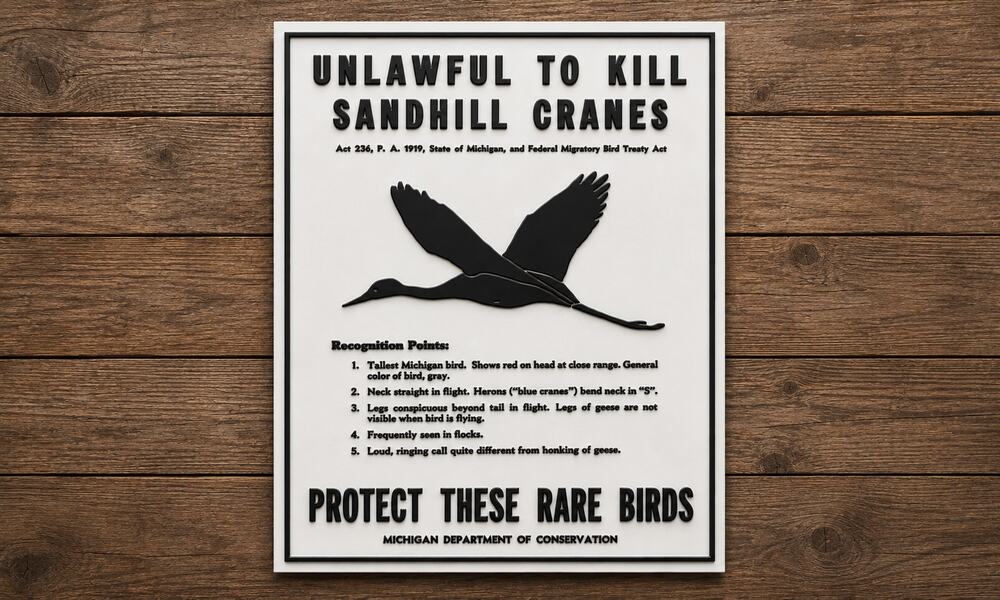 Michigan Unlawful To Kill Sandhill Cranes Sign Protect These Rare Birds DNR